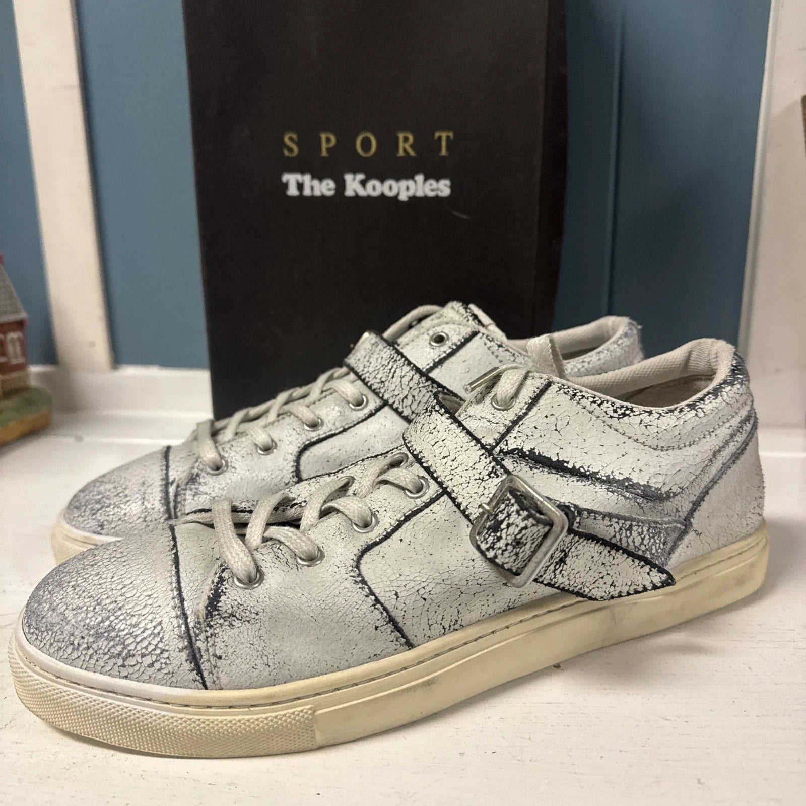 The Kooples Sport Distressed Cracked Leather Low Top Trainer Sneakers Sz 40